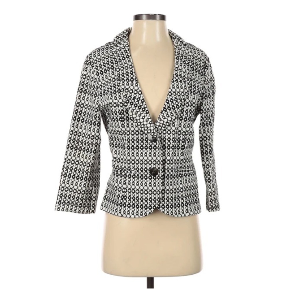 CAbi Women's Du Jour Jacket Size 4 Black‎ white Circles Blazer